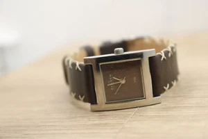 Womens Skagen Steel s228sslxbr Square Brown Stitch Leather Watch New Batt - Picture 1 of 6