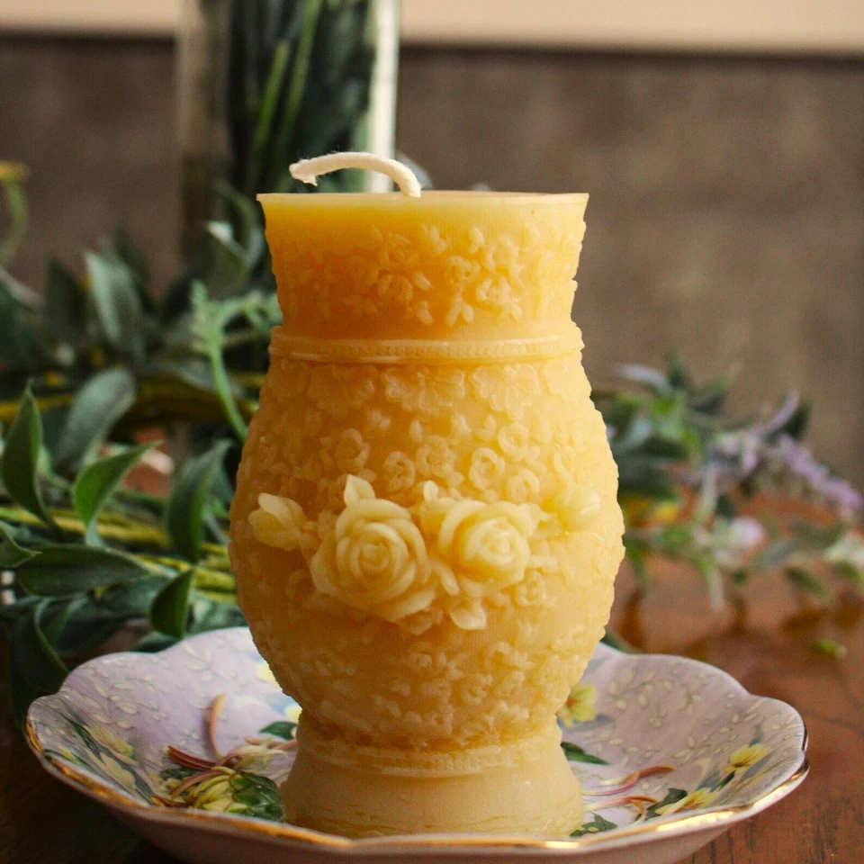 Flower Vase Beeswax Pillar Candle, Bees Wax Candles, Decorative, Mothers Day - Image 1 of 1