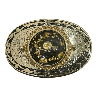 Prospector belt buckle with 24k gold 3-3/8th inches long and 2-3/8th inches wide - Image 1 of 4