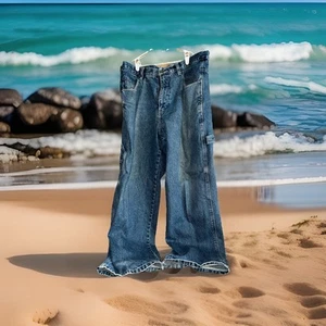 Vtg Anchor Blue Baggy Cargo Jeans 90s Skater RN 82628 Pants Mens Size 36 - Picture 1 of 11