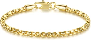 Pulseras de Oro para Mujer Hombre Pulsera Cuadrada Rolo Redonda Caja Oro 14K Cadena Soporte - Imagen 1 de 12