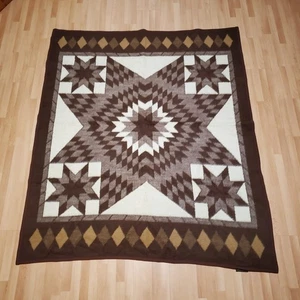 Manta estilo edredón estrella geométrica marrón Biederlack 58" X 69" campamento vintage - Imagen 1 de 9