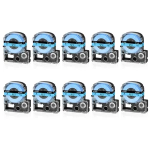 10PK 1/2" Compatible SC12BW Tape Cartridge for King Jim TepraPro Black on Blue - Picture 1 of 10