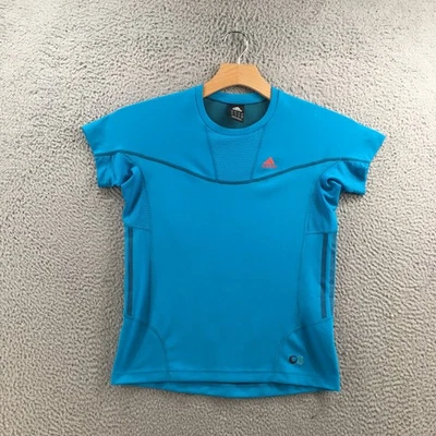 阿迪达斯跑步 T 恤女式 S 圆领蓝色运动 Cocona 聚酯纤维 — 第 1/4 张图片