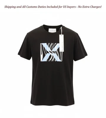 John Richmond Hombre M Negro Oscuro Crew Algodón Manga Corta Estampado Foto 1 de 4