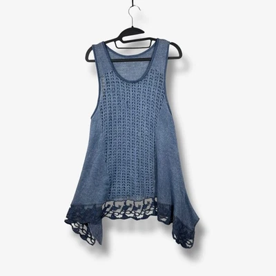 Top túnica sin mangas de encaje de ganchillo azul para mujer S tejido sin mangas verano playa cubierta Foto 1 de 4