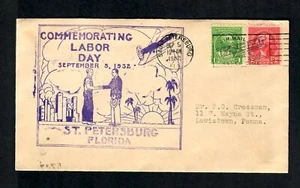 CO4b U.S. Hand PM Comm. Día del Trabajo 3 de septiembre de 1932 San Petersburgo Fla Bi avión PM - Imagen 1 de 2