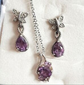 Amethyst Pendant and Earring Set  platinum over sterling silver 3.42 ctw