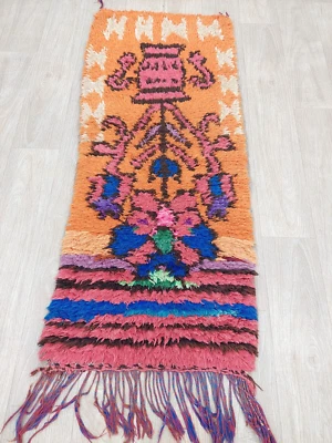 Alfombra pequeña abstracta marroquí vintage 2x4 hecha a mano naranja algodón bereber alfombra corredor Foto 1 de 4