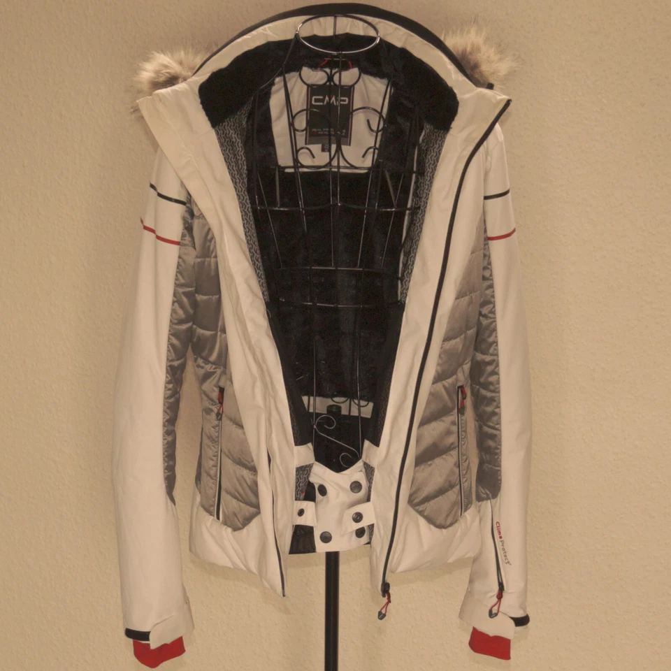 💥💥💥CMP DAMEN SKIJACKE GR.40 WEISS SILBER MIT KAPUZE & ABTRENNBAREM PELZKRAGEN - Bild 1 von 4