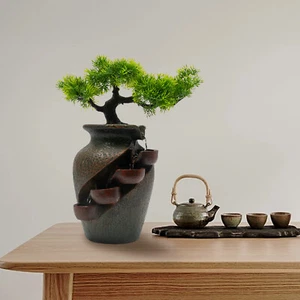 Indoor Tabletop Fountain Water Feature Home Decor Brown Countertop Waterfall - Picture 1 of 19