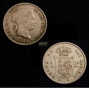SPAIN, 714-ISABEL II, 1 REAL 1864, SEVILLA, SILVER, XF. - Picture 1 of 1