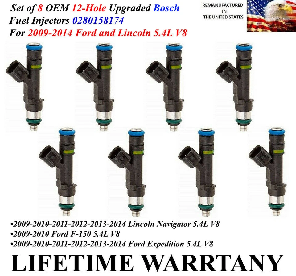 Bosch 12-Hole Upgraded 8X Fuel Injectors For 2009-2014 Ford Expedition 5.4L V8 - Image 1 of 1
