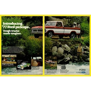 Ford '77 Pickup Truck Ad Vtg Magazine Print 2 Page Built Tough V8 Super Cab 70s - Picture 1 of 8