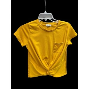 Girls Mustard Yellow Heart & Hips Girls Twist Knot Tshirt Pocket Tee - Picture 1 of 5