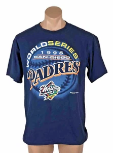 Vtg 1998 San Diego Padres World Series Majestic MLB Baseball Blue T-Shirt Sz L - Picture 1 of 8