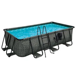 Funsicle 13' x 7' x 39" Oasis Rectangle Outdoor Above Ground Swimming Pool, Gray - Picture 1 of 10