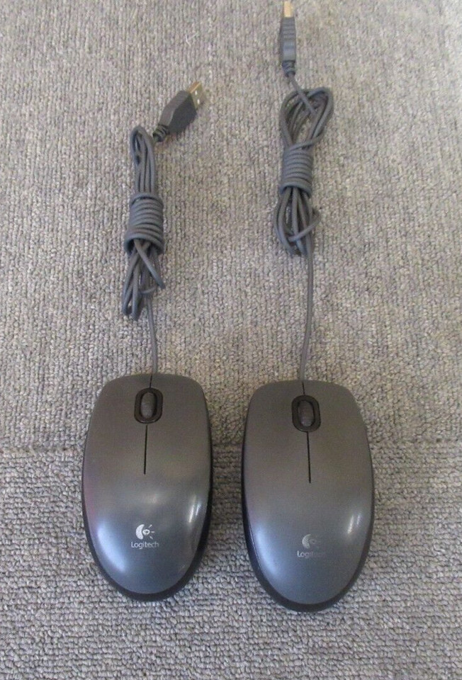 2 x Logitech M-U0026 M90 M100 Grey Optical USB Wired 3-Button 