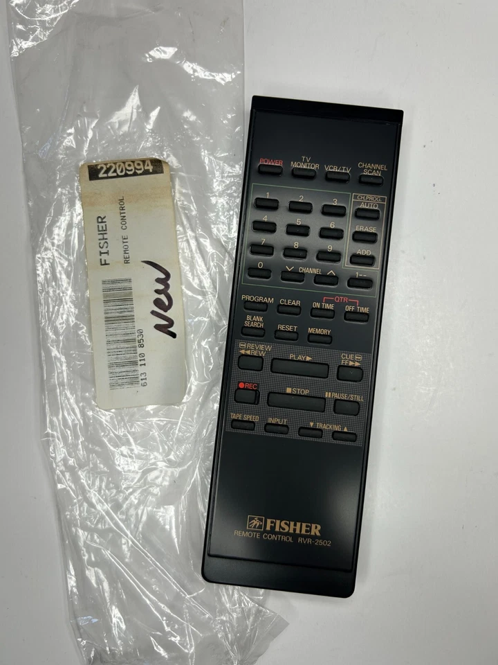 Fisher RVR-2502 TV VCR Remote Control, OEM NOS for FVH8200, FVH2502 + - Image 1 of 2