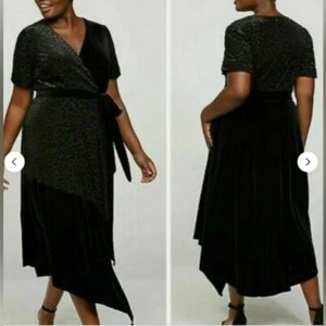 Vestido midi asimétrico estampado leopardo negro de terciopelo Lane Bryant manga corta - Imagen 1 de 9
