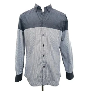 Sovereign Codes Mens Sz L Long Sleeve Button Down Shirt Blk Wht Cotton Flip Cuff - Picture 1 of 11