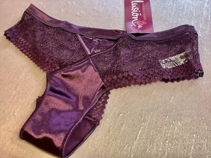 Bragas bikinis para mujer talla XL. Satén púrpura y red de pesca floral suave México - Imagen 1 de 8