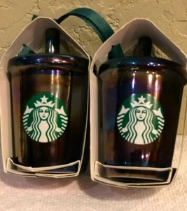 Starbucks irisierende Öl Slick Kalt Tasse Keramik Glas Ornamente - 2er Set Neu mit Etikett - Bild 1 von 2