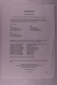 Radiohead Press Release Original Vintage Parlophone Go To Sleep Promotion 2003 - Picture 1 of 15