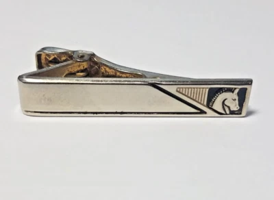 Vintage Gold Tone Horse Head Rectangular Shaped Black Enamel Tie Bar Costume - Image 1 of 4