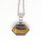 Tiger's Eye bullet shaped gemstone pendant on silver extendable chain necklace