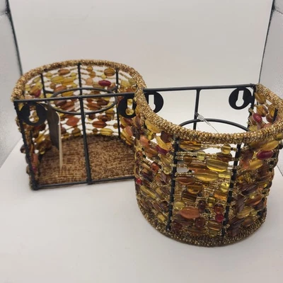 2 件全新 Pottery Barn "Madura" 琥珀串珠壁灯 Votive 蜡烛架 波西米亚 — 第 1/4 张图片