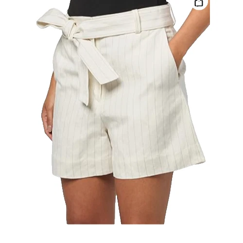Pantalón corto Club Monaco para mujer mezcla de lino con cinturón, mezcla marfil, talla 0 Foto 1 de 4