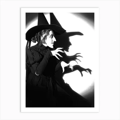 Wicked Witch, Black and White Old Photo, Vintage Halloween Wall Decor - Image 1 of 3