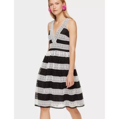 Abito Kate Spade SCENIC ROUTE colorblock pizzo all'uncinetto a righe taglia 6 nuovo con etichette $478