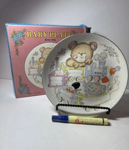 Vintage Baby Plate W/Pen Baby’s First Dish Collectible Ceramic Gold Rimmed - Picture 1 of 8