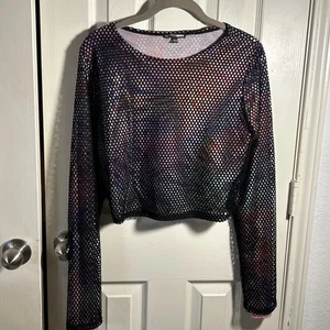 Top corto de moda Nova negro con red/multicolor manga larga talla XL - Imagen 1 de 5