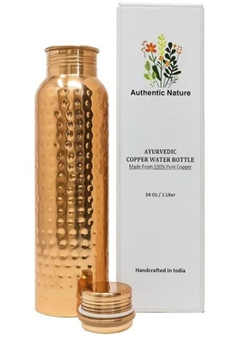 Authentic Nature Ayurvedic Copper Water Bottle, 100% Pure Copper, 1 Litre/34 Oz