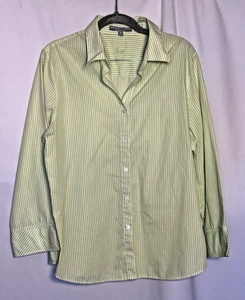 Foxcroft Damen geknöpftes Shirt 3/4 Ärmel faltenfrei grün gestreift Größe 12 - Bild 1 von 8