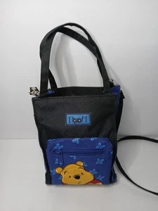 Vintage Winnie Pooh Mini Bag Small Purse Blue Black Embroidered Zipper Pouch Vtg - Picture 1 of 8