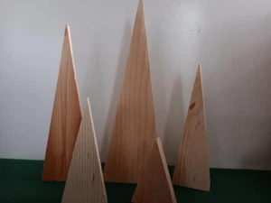 Set of 5 Wood Christmas Trees Natural Unfinished Winter Decor Handmade - Picture 1 of 6