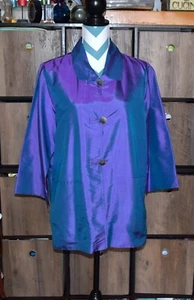 Blusa Kimono Coldwater Creek 100% Seda Iridiscente Tono Joya Azul Violeta Talla M - Imagen 1 de 3