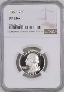 :1957-P S25C WASHINGTON-QUARTER NGC PF-69 -STAR (HEAVY CAMEO) RARITY R5 TOP POP - Picture 1 of 2
