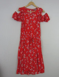 Sussan Dress Womens 12 Red White Floral Flared Boho Peasant Flowy Career - Picture 1 of 18
