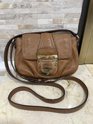 MICHAEL KORS Charlton Cuero Marrón Dorado Cierre a Empuje Bandolera Bolso de Hombro Cartera Foto 1 de 4