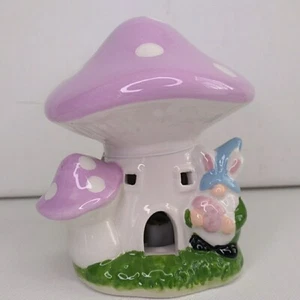 Hobby Lobby Easter Mushroom House Gnome Bunny Purple Ceramic New NWT Lights Up - Picture 1 of 11