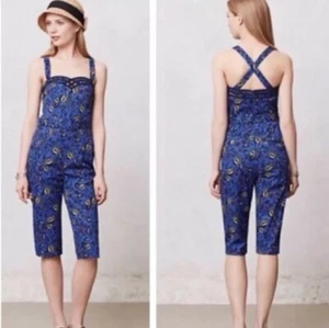 $128 CARTONNIER ANTHROPOLOGIE MIDI SHORT FLORAL ROMPER JUMPSUIT PLAYSUIT Sz 10 - Picture 1 of 10