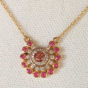 Morro Redondo Pink Tourmaline Ruby Zircon .925 Gold Vermeil Pendant Necklace - Picture 1 of 24