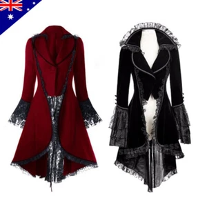 Vintage Steampunk Medieval Gothic Jacket Lace Trim Lace-up High Low Coat Tuxedo - Picture 1 of 5