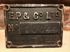 Vintage 1944 Bronze E.P.&Co. Ltd. Industrial Nameplate/Sign