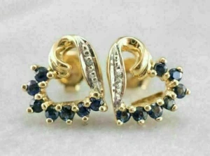 Orecchini Borchie Alone Simulati Zaffiro Blu 2Ct Taglio Rotondo Placcati Oro Bianco 14K - Foto 1 di 4